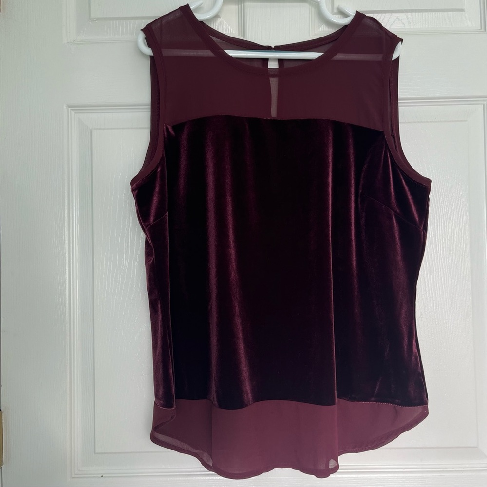International Concepts Maroon Red Velvet Velour Women's PLUS Blouse Shirt Tank